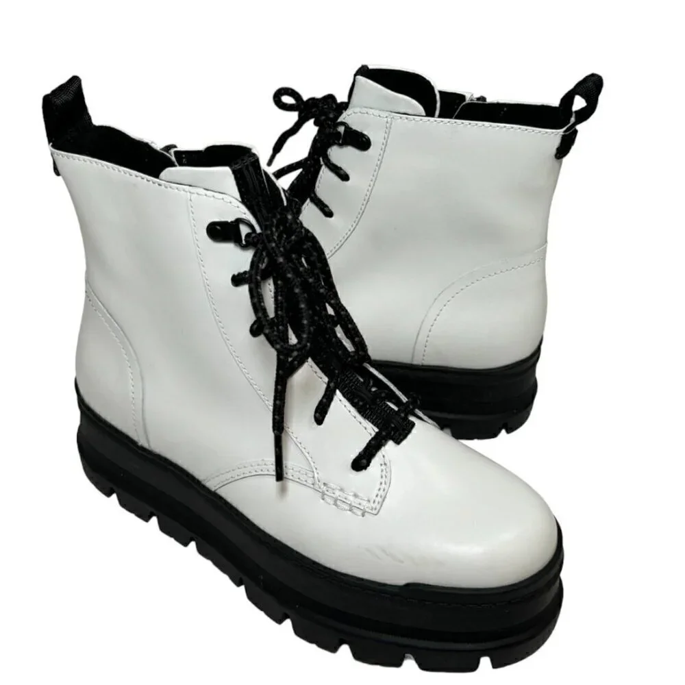 🔥🔥 UGG Sidnee‎ Waterproof White Leather Platform Stacked Boot Size 8 New